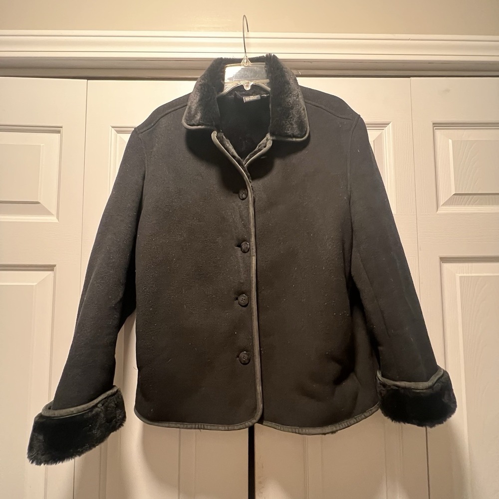 VTG Coaco New York Women's Coat Med Black Faux Fur Lined Fleece Thick Mob Wife